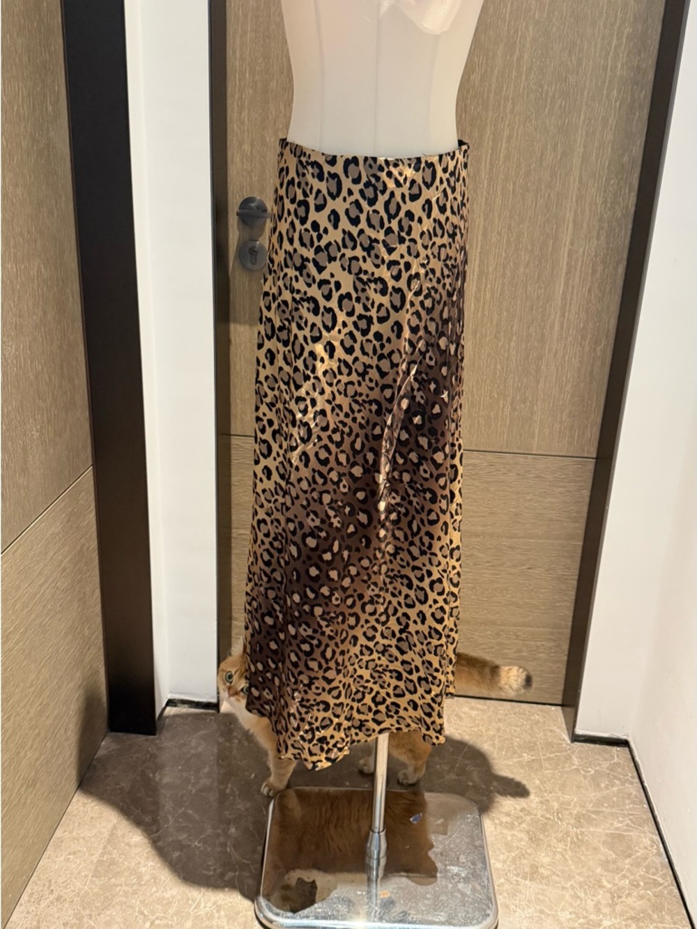Leopard Print Satin Maxi Skirt - Brown/Black